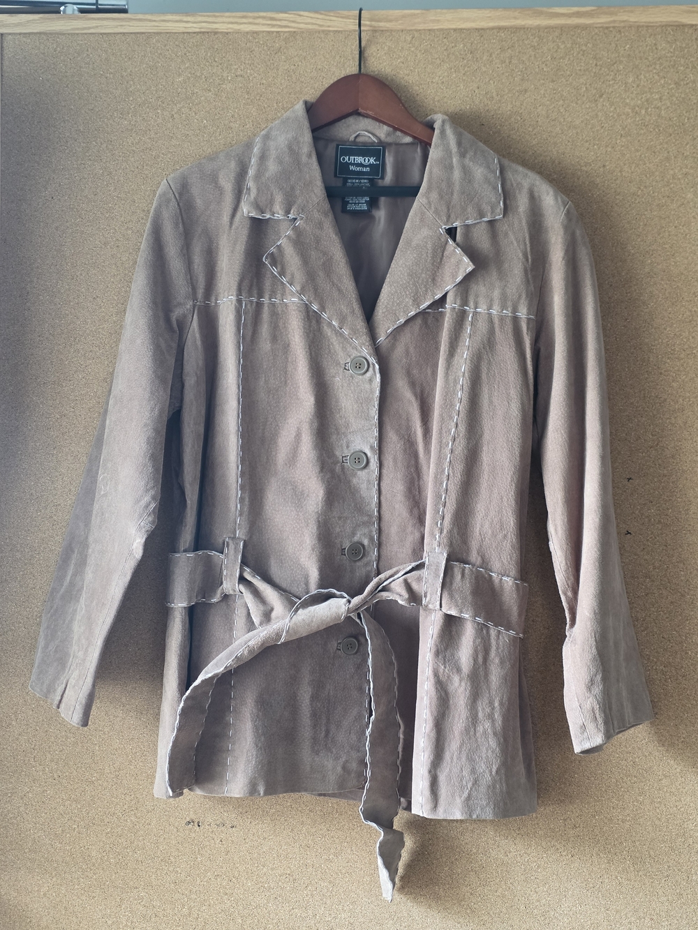 Outbrook Woman 1X Genuine Leather Jacket Light Brown Belted Western Stitching